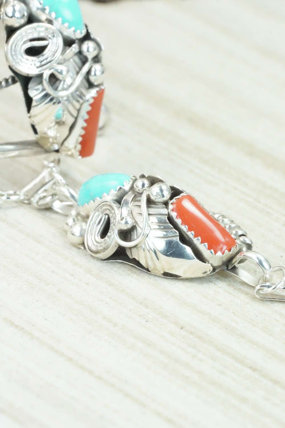 Turquoise & Coral Bracelet and Ring - Max Calladitto - Size 7.5