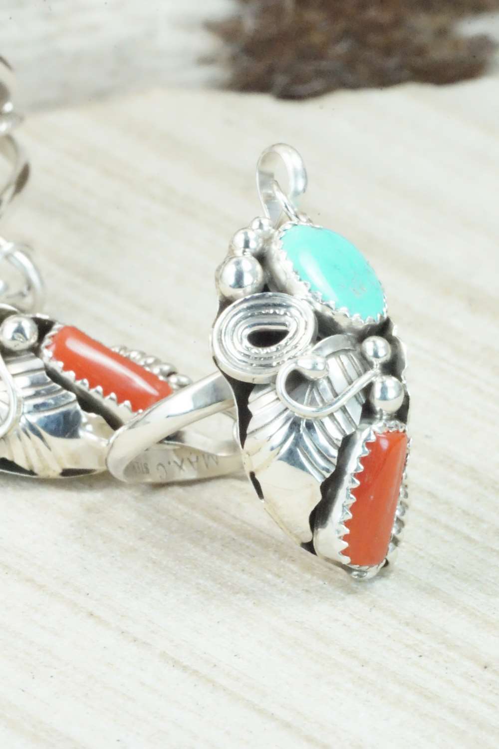 Turquoise & Coral Bracelet and Ring - Max Calladitto - Size 7.5