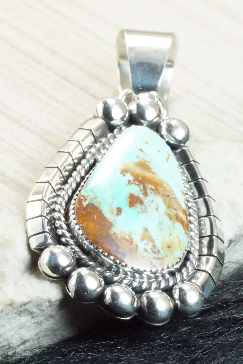 Turquoise & Sterling Silver Pendant - Elroy Chavez
