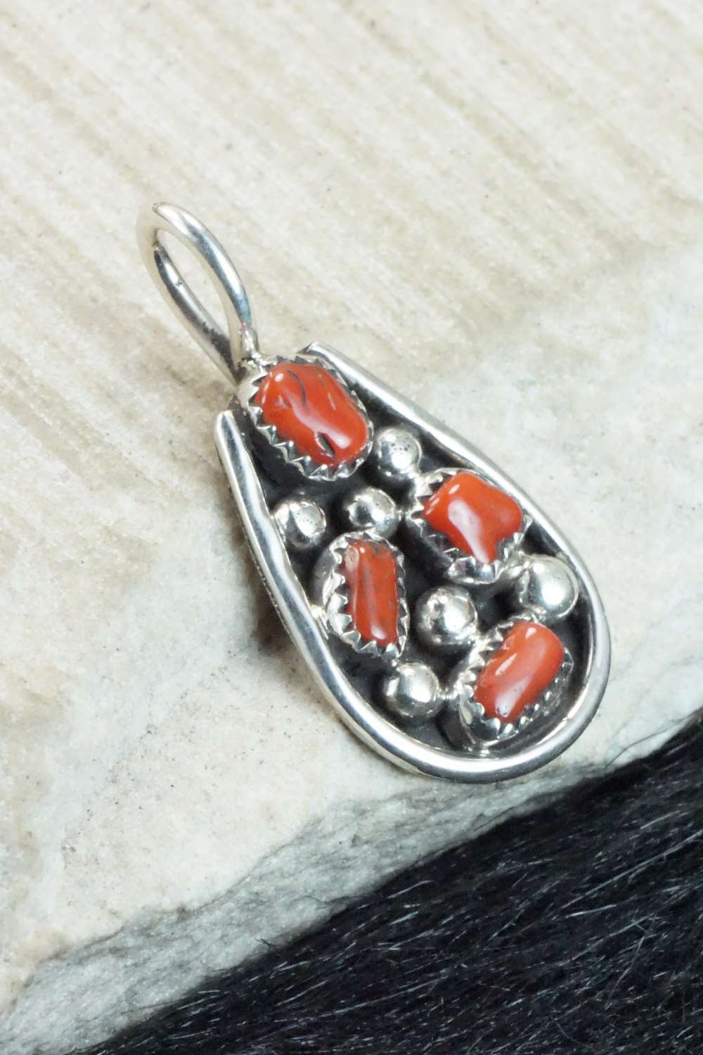 Coral & Sterling Silver Pendant - Priscilla Reeder