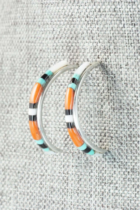 Multi Stone & Sterling Silver Inlay Earrings - Jeanette Chavez