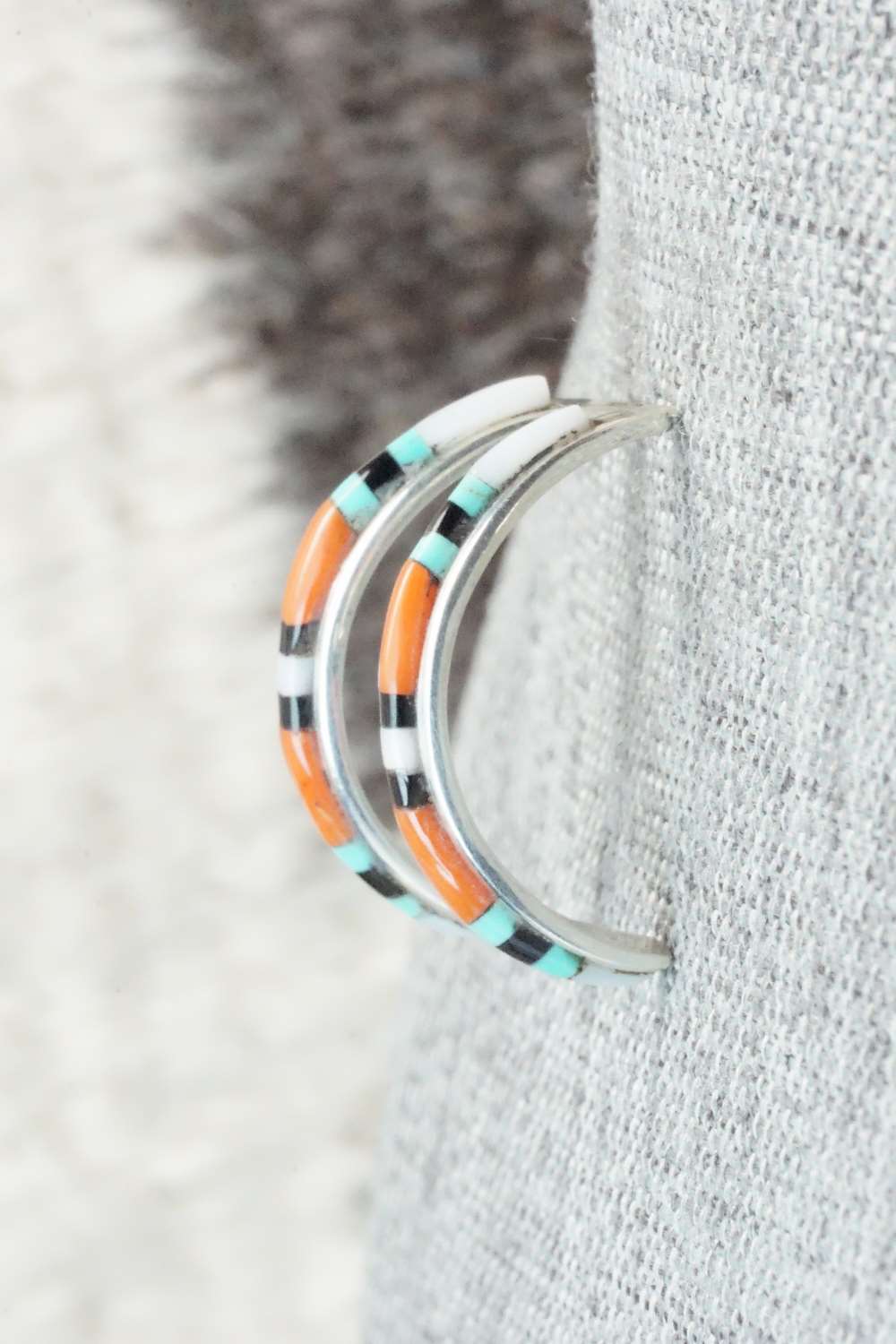Multi Stone & Sterling Silver Inlay Earrings - Jeanette Chavez