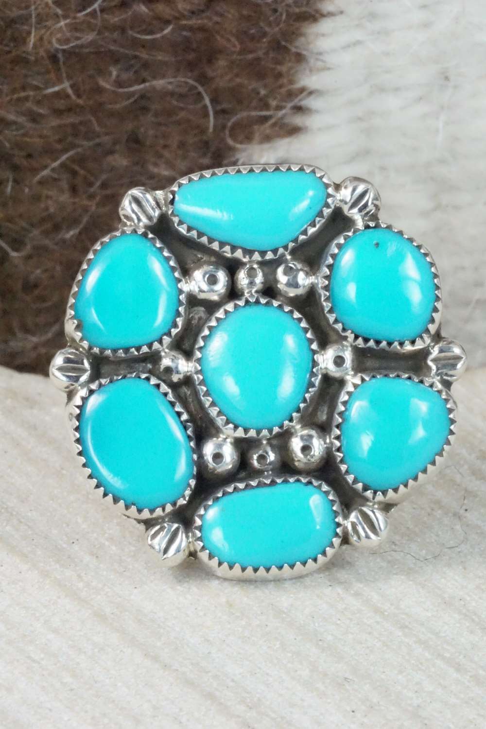 Turquoise and Sterling Silver Ring - Priscilla Reeder - Size 8.75