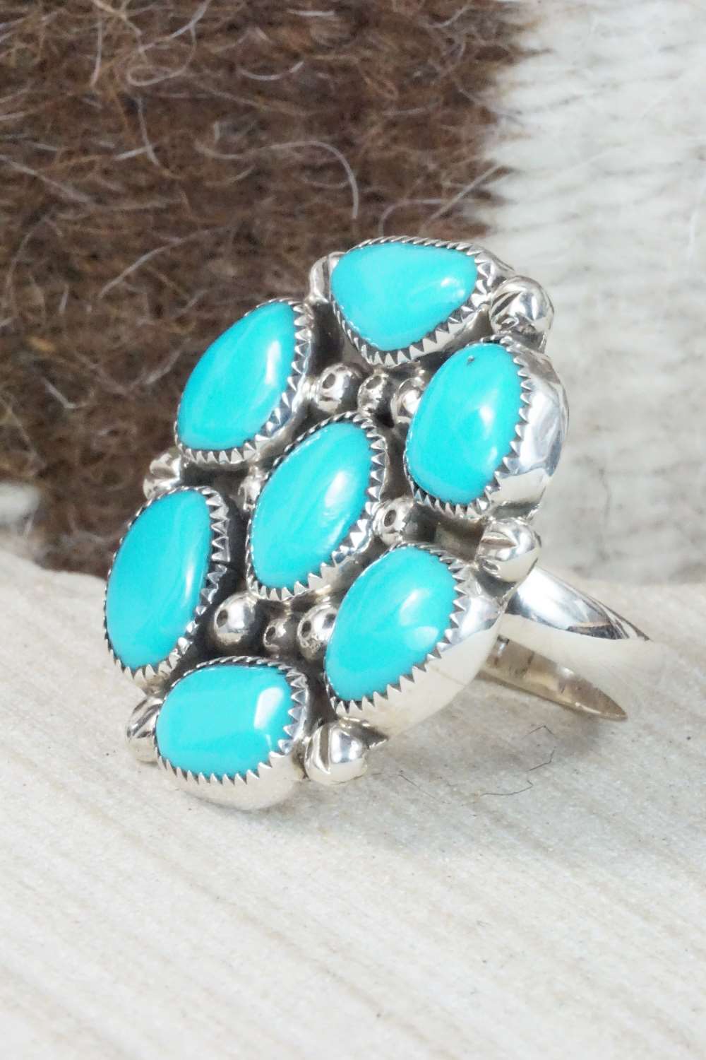 Turquoise and Sterling Silver Ring - Priscilla Reeder - Size 8.75