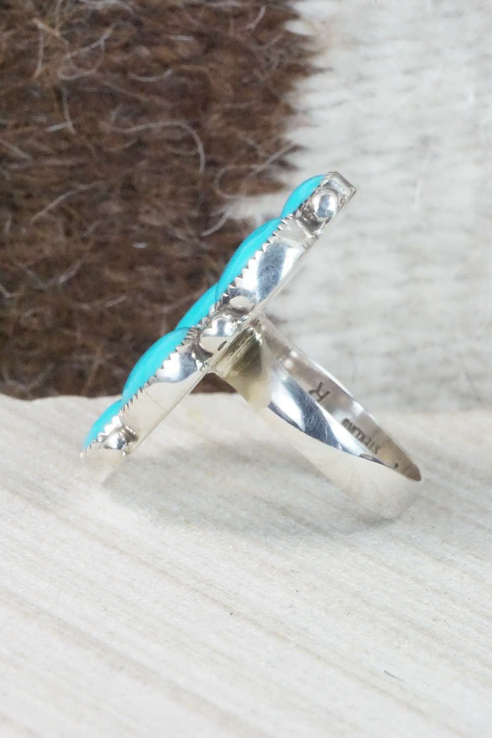 Turquoise and Sterling Silver Ring - Priscilla Reeder - Size 8.75