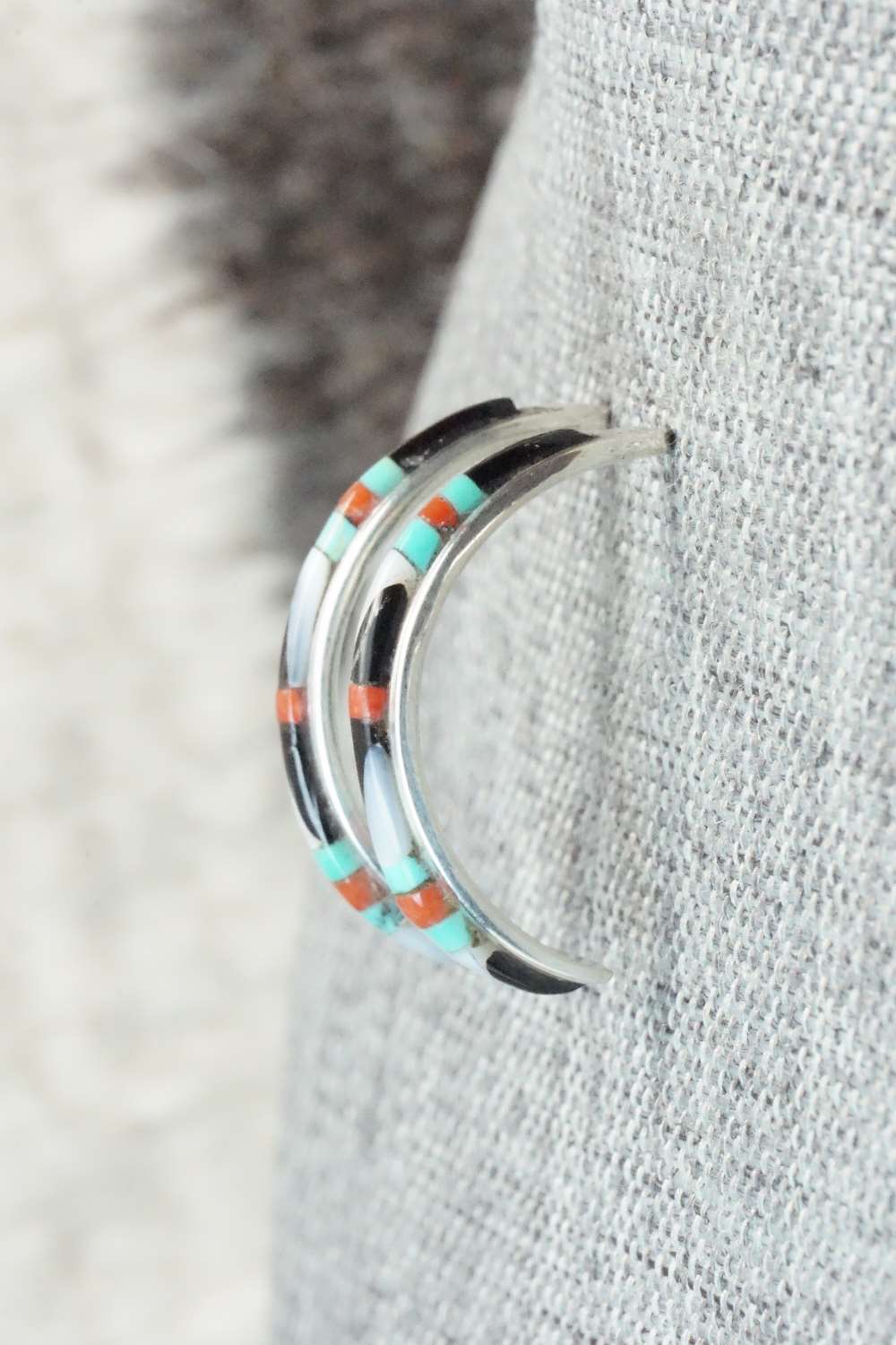 Multi Stone & Sterling Silver Inlay Earrings - Jeanette Chavez