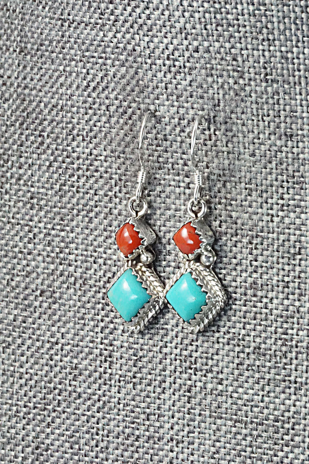 Turquoise & Coral Sterling Silver Earrings - Verley Betone