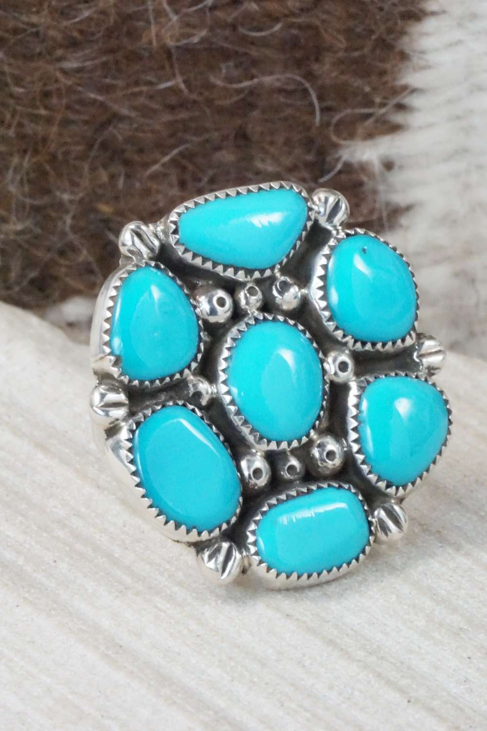 Turquoise and Sterling Silver Ring - Priscilla Reeder - Size 8.75