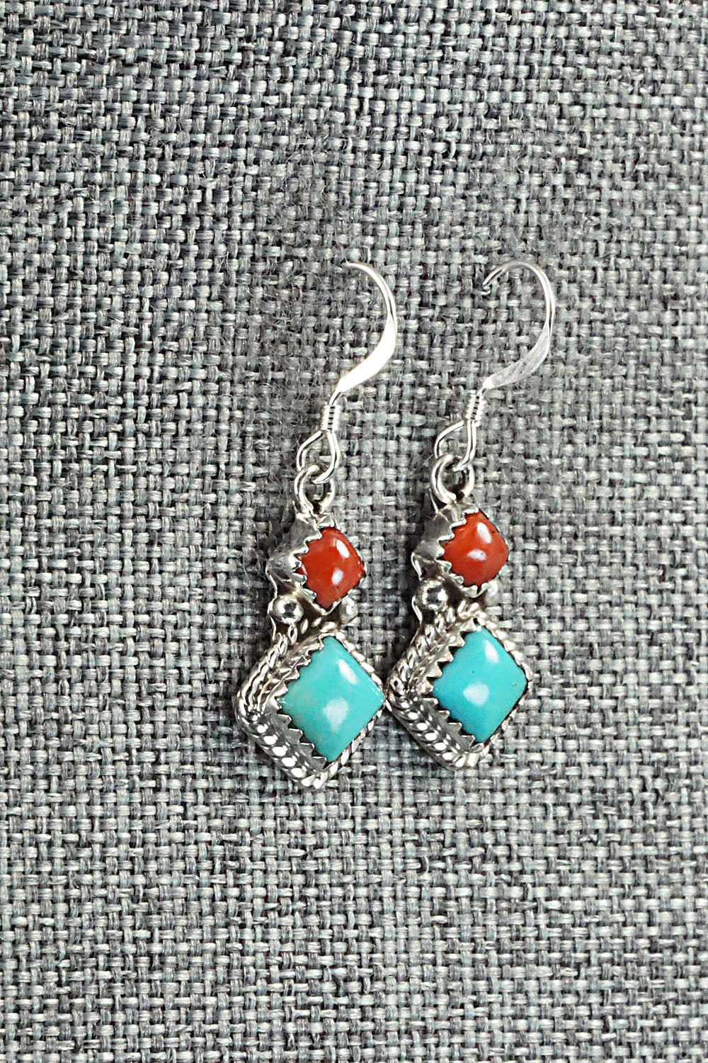 Turquoise & Coral Sterling Silver Earrings - Verley Betone