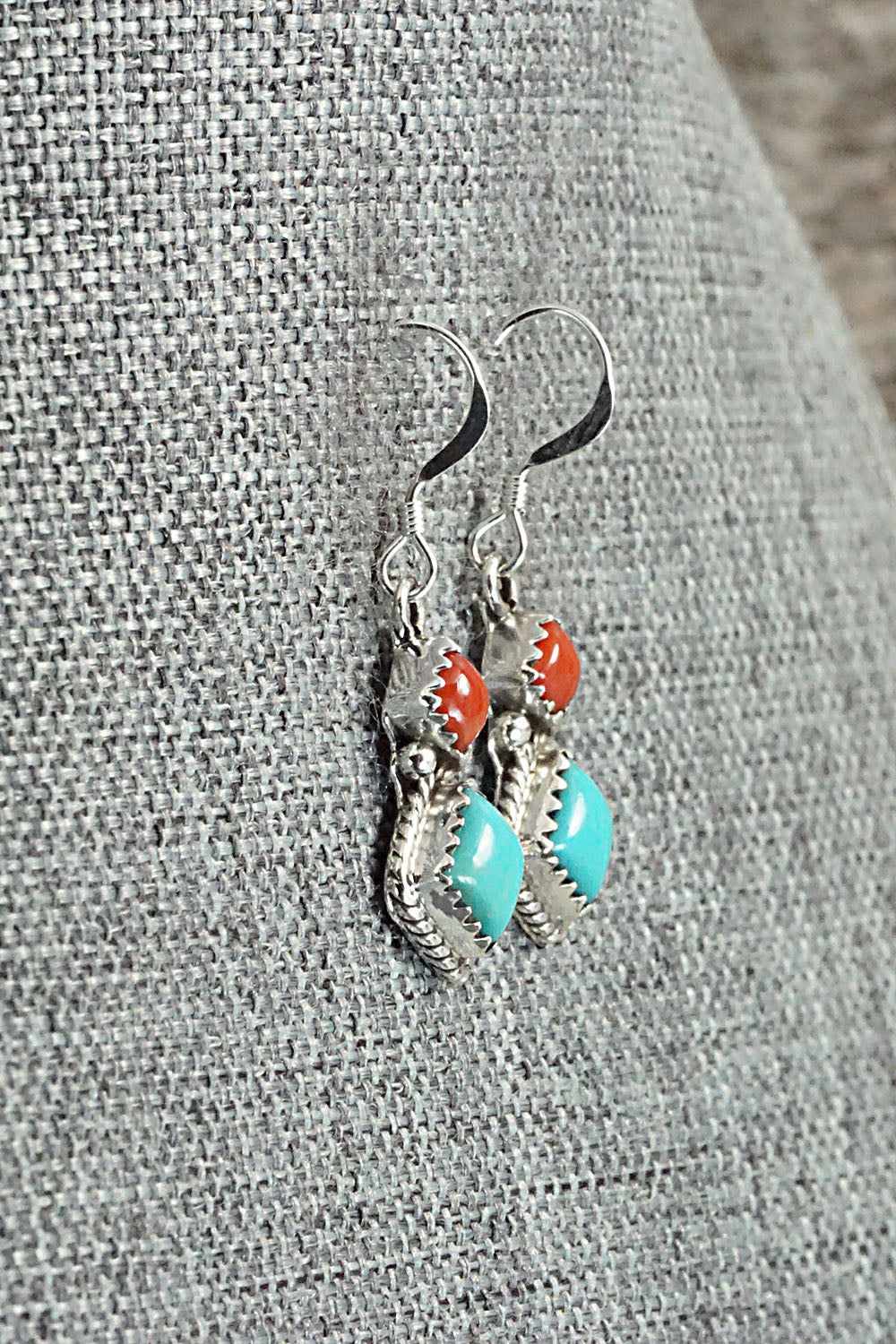 Turquoise & Coral Sterling Silver Earrings - Verley Betone