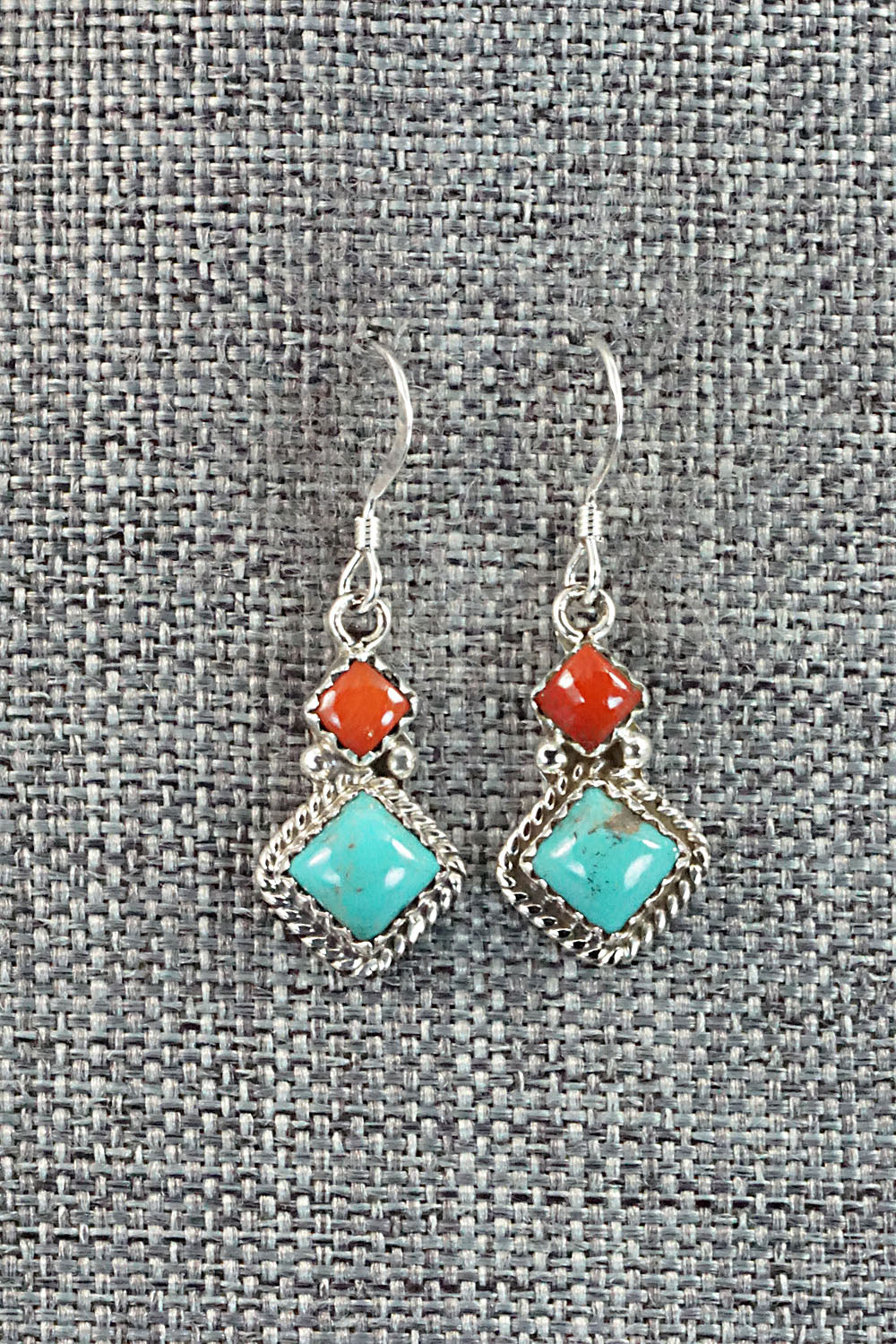 Turquoise & Coral Sterling Silver Earrings - Verley Betone