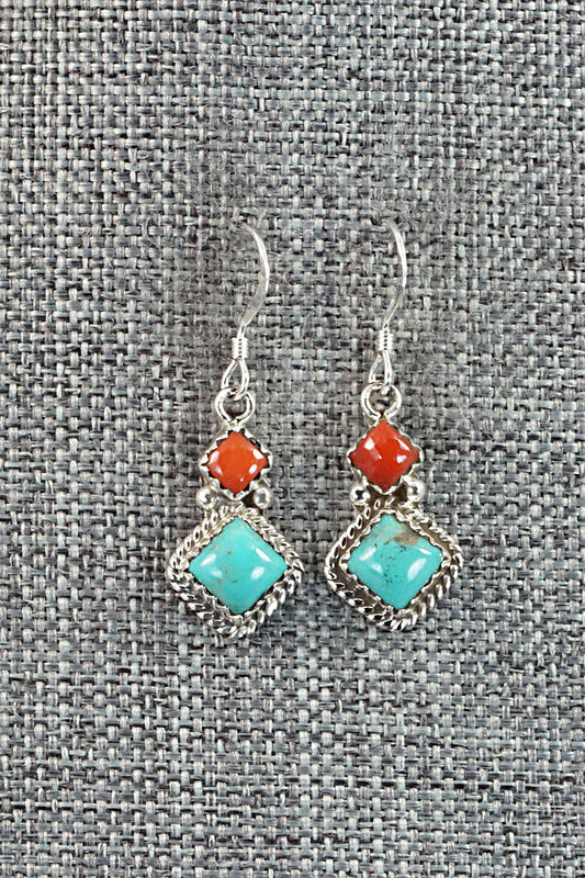 Turquoise & Coral Sterling Silver Earrings - Verley Betone
