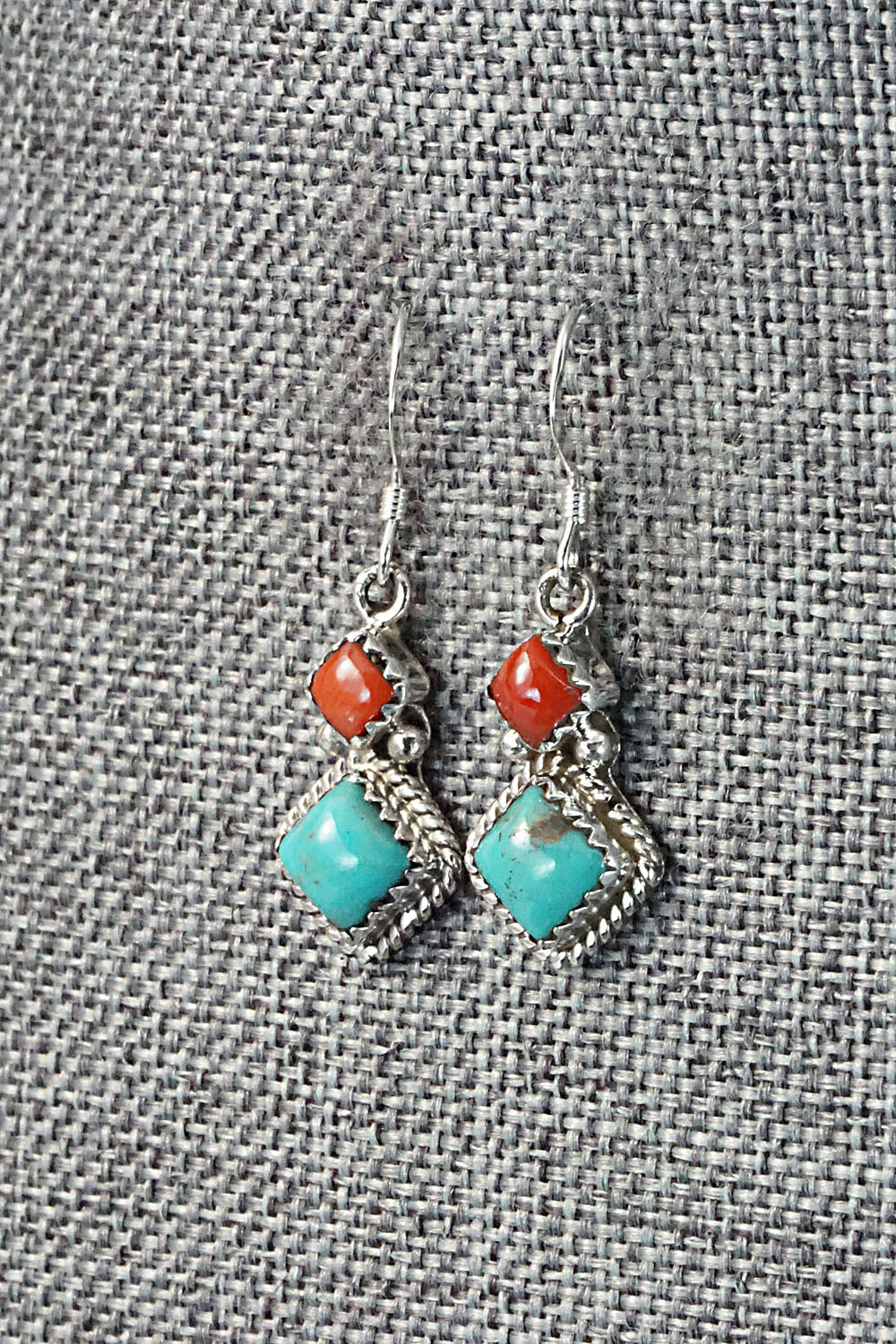 Turquoise & Coral Sterling Silver Earrings - Verley Betone