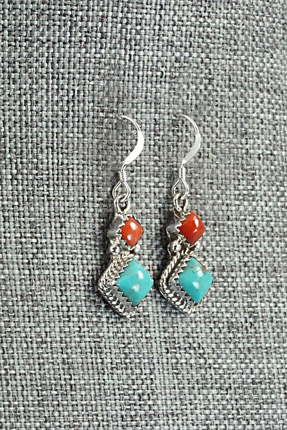 Turquoise & Coral Sterling Silver Earrings - Verley Betone
