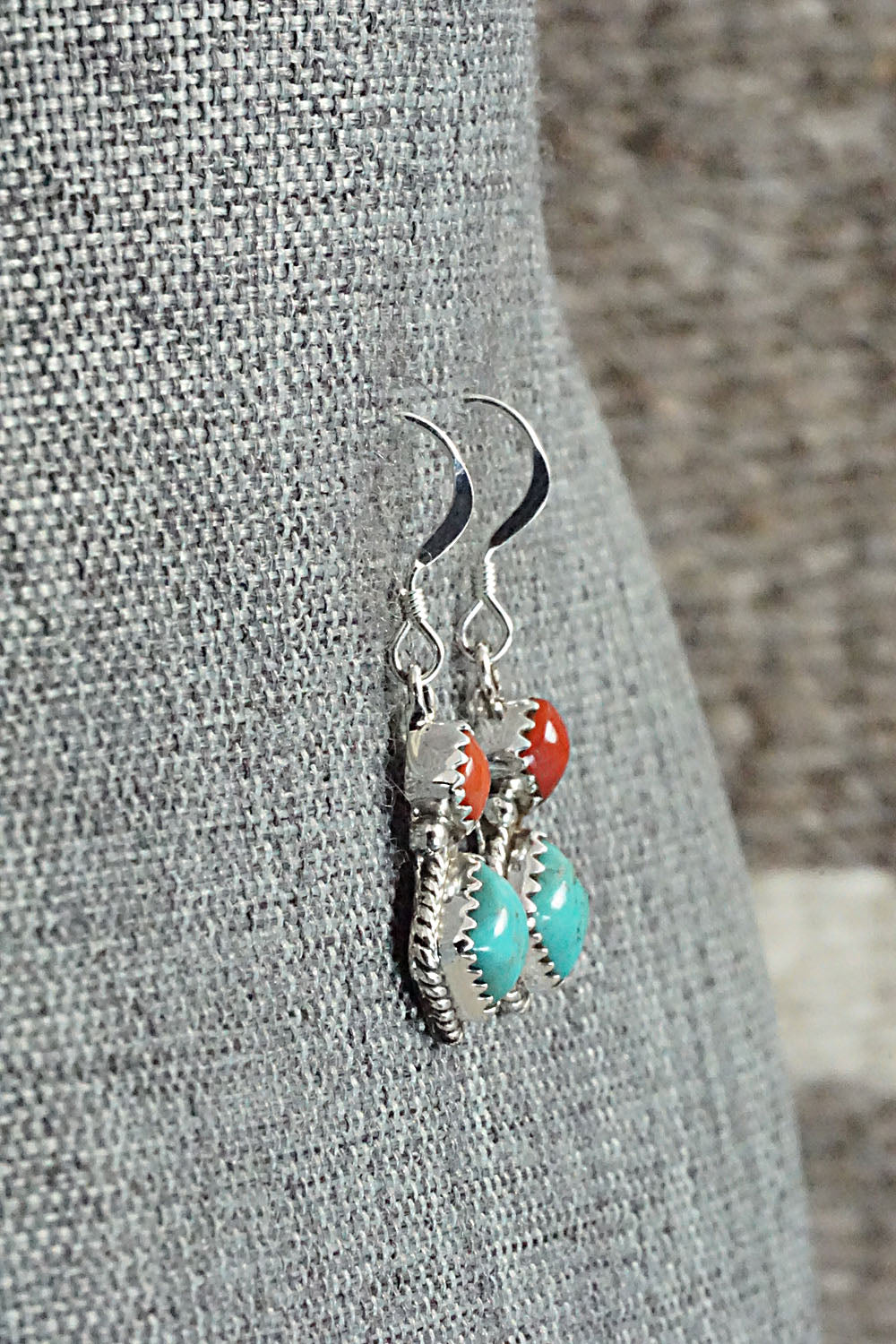 Turquoise & Coral Sterling Silver Earrings - Verley Betone