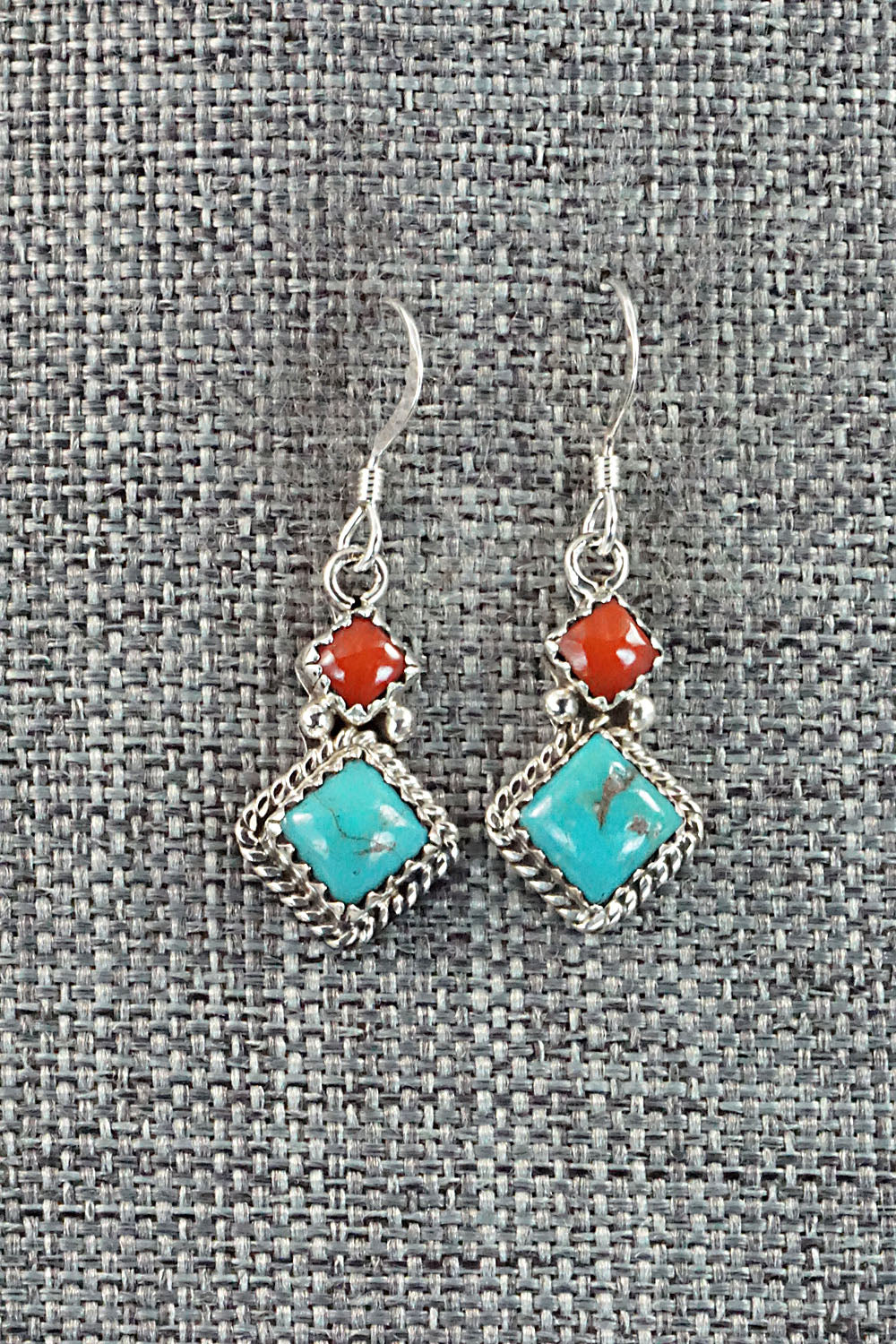 Turquoise & Coral Sterling Silver Earrings - Verley Betone
