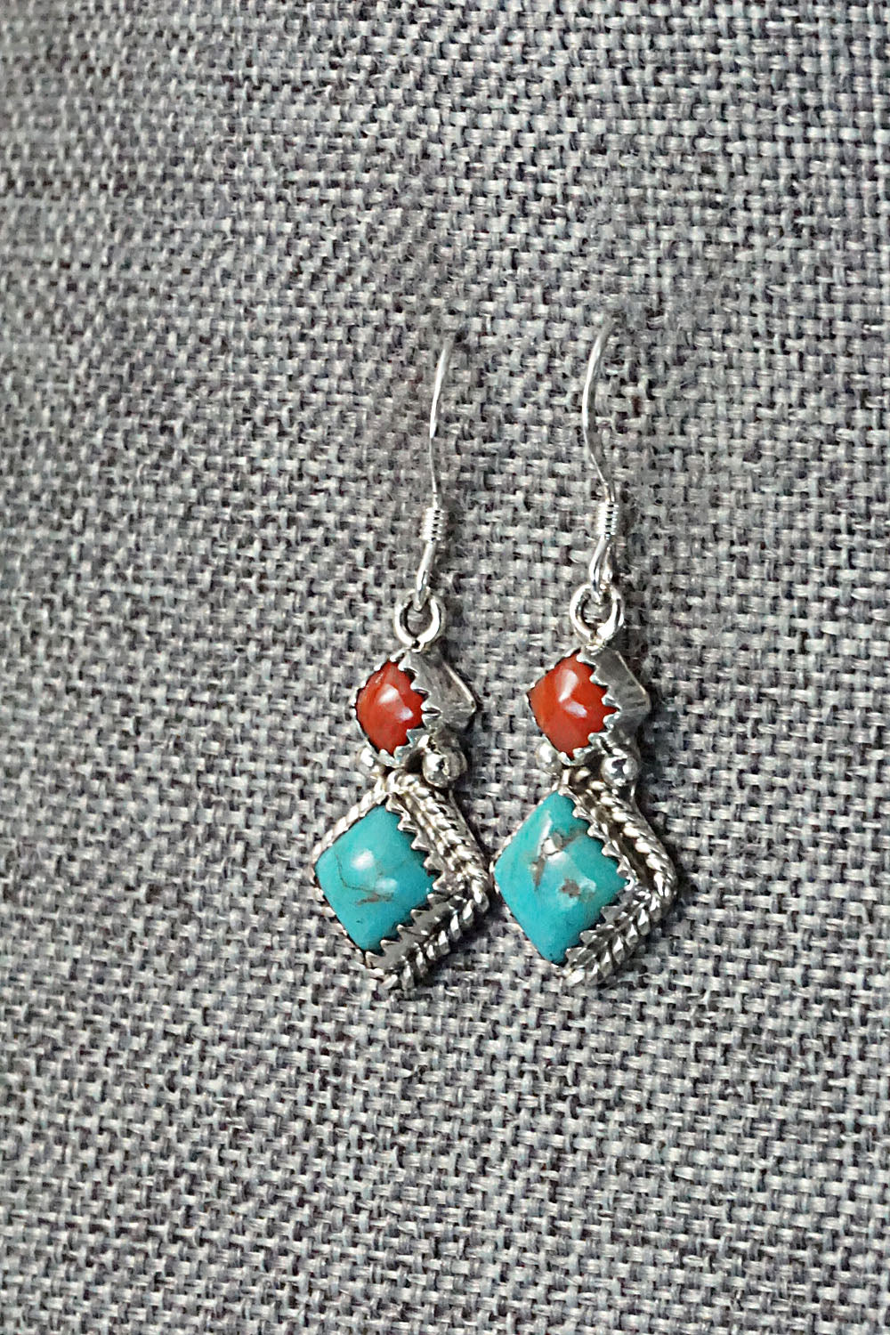 Turquoise & Coral Sterling Silver Earrings - Verley Betone