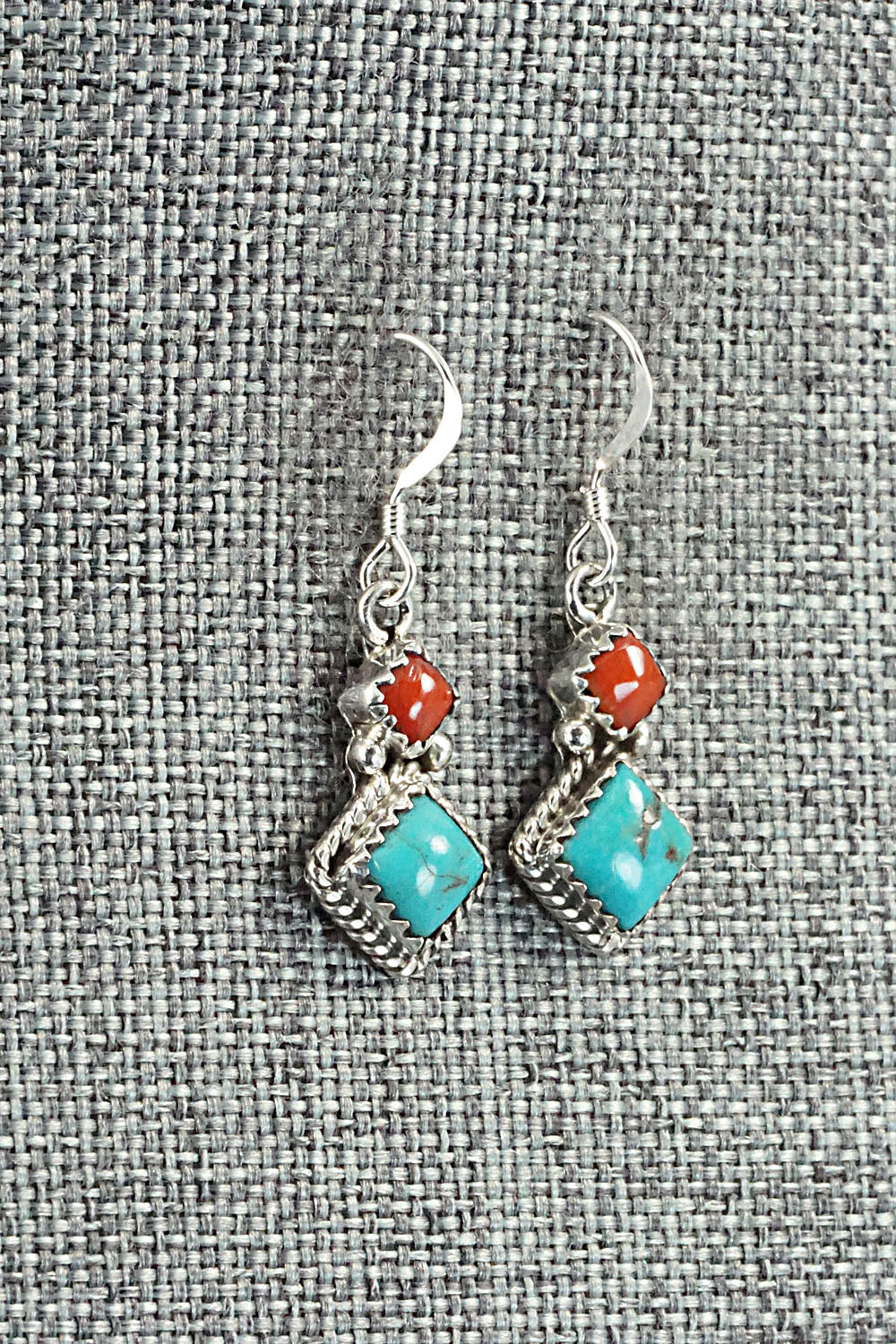 Turquoise & Coral Sterling Silver Earrings - Verley Betone