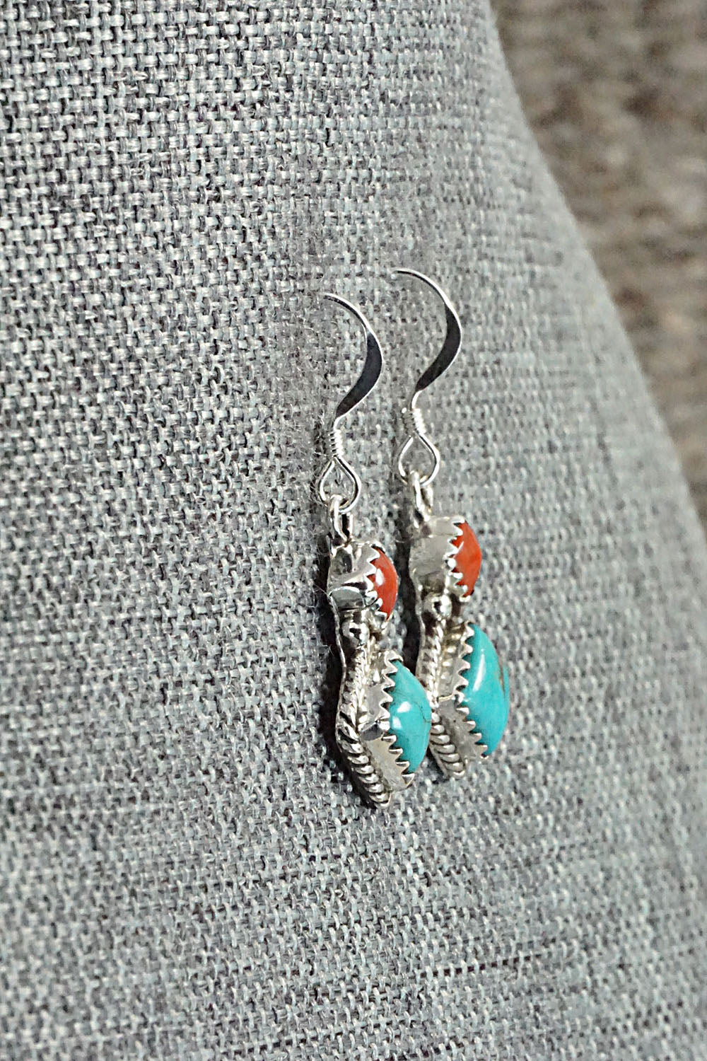 Turquoise & Coral Sterling Silver Earrings - Verley Betone