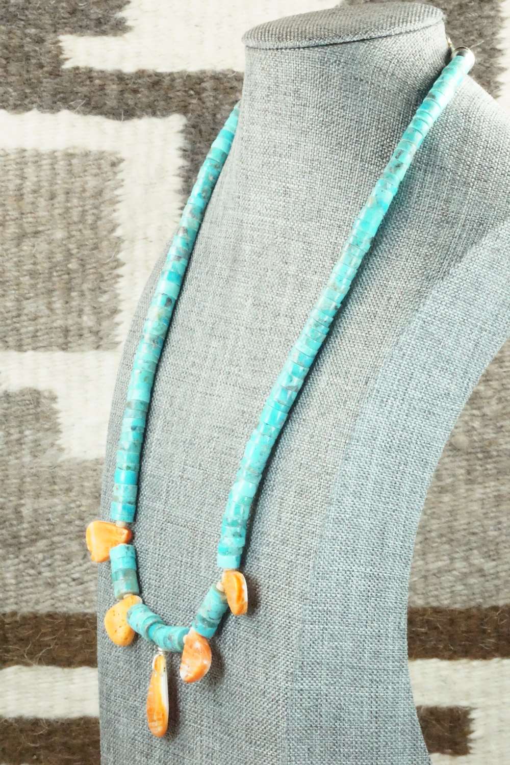 Turquoise, Spiny Oyster & Sterling Silver Necklace - Joann Garcia