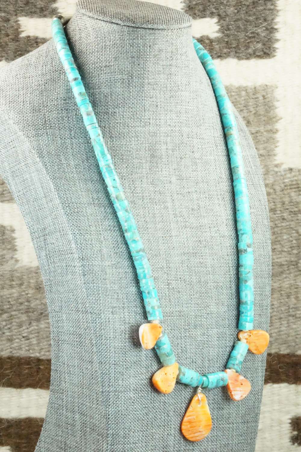 Turquoise, Spiny Oyster & Sterling Silver Necklace - Joann Garcia