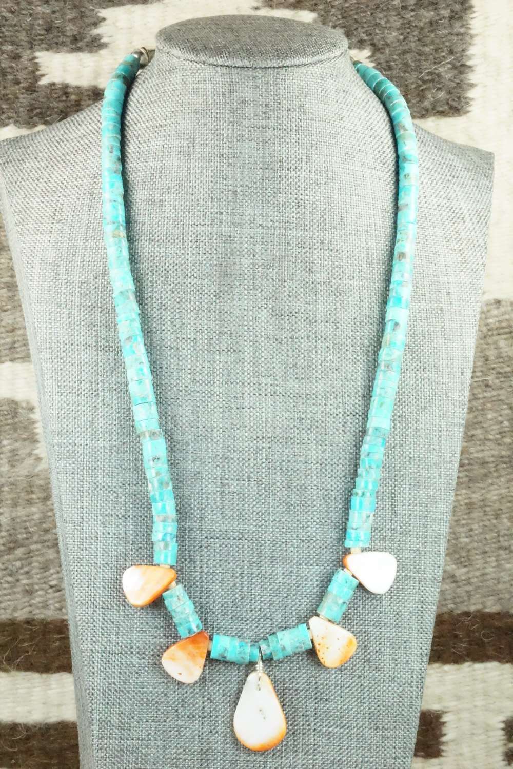 Turquoise, Spiny Oyster & Sterling Silver Necklace - Joann Garcia