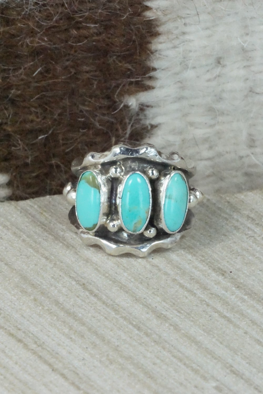 Turquoise & Sterling Silver Ring - Andrew Vandever - Size 7.75