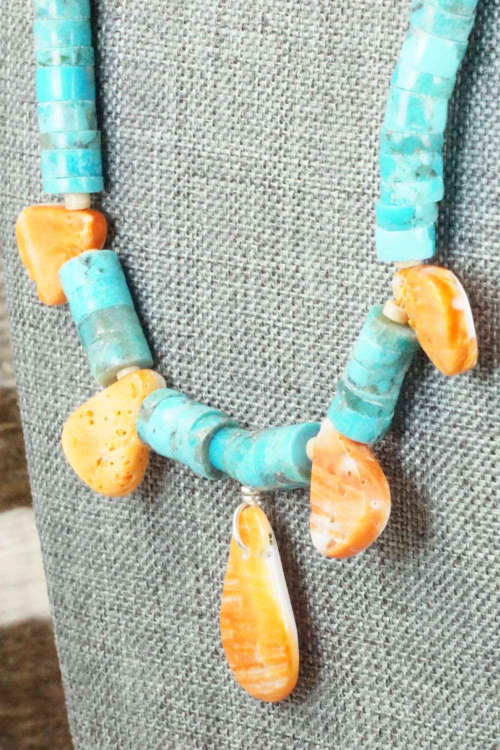 Turquoise, Spiny Oyster & Sterling Silver Necklace - Joann Garcia