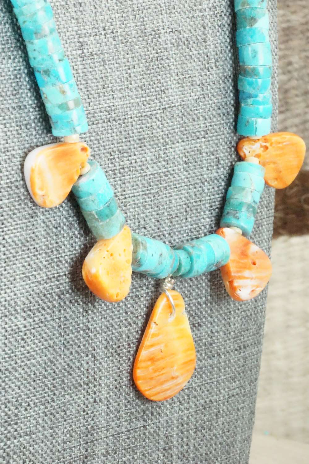 Turquoise, Spiny Oyster & Sterling Silver Necklace - Joann Garcia
