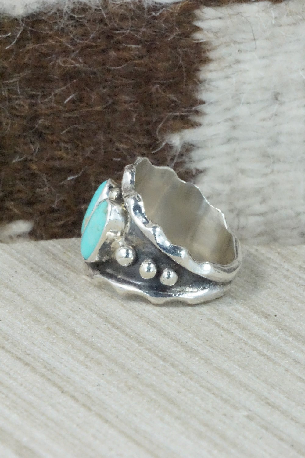 Turquoise & Sterling Silver Ring - Andrew Vandever - Size 7.75