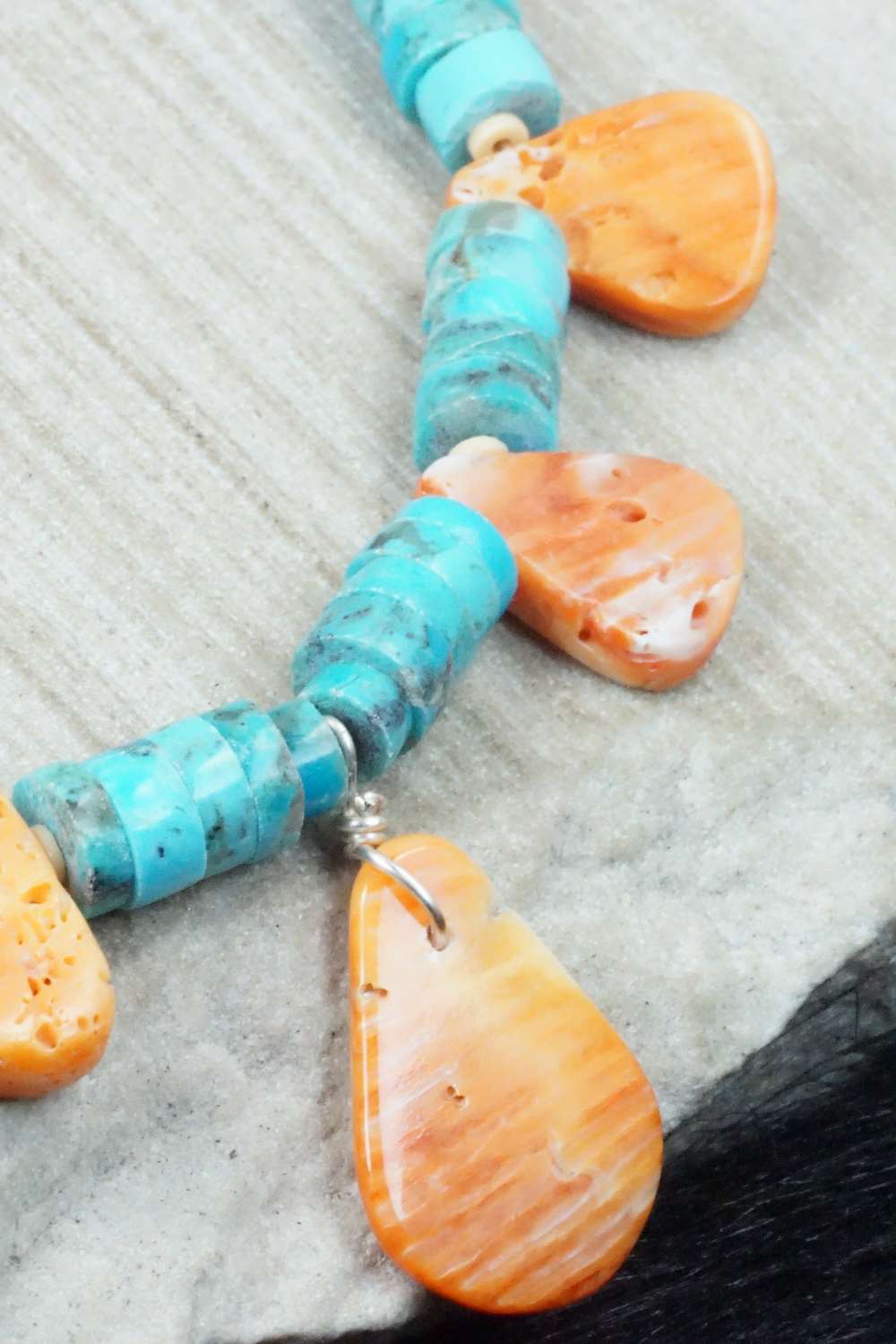 Turquoise, Spiny Oyster & Sterling Silver Necklace - Joann Garcia