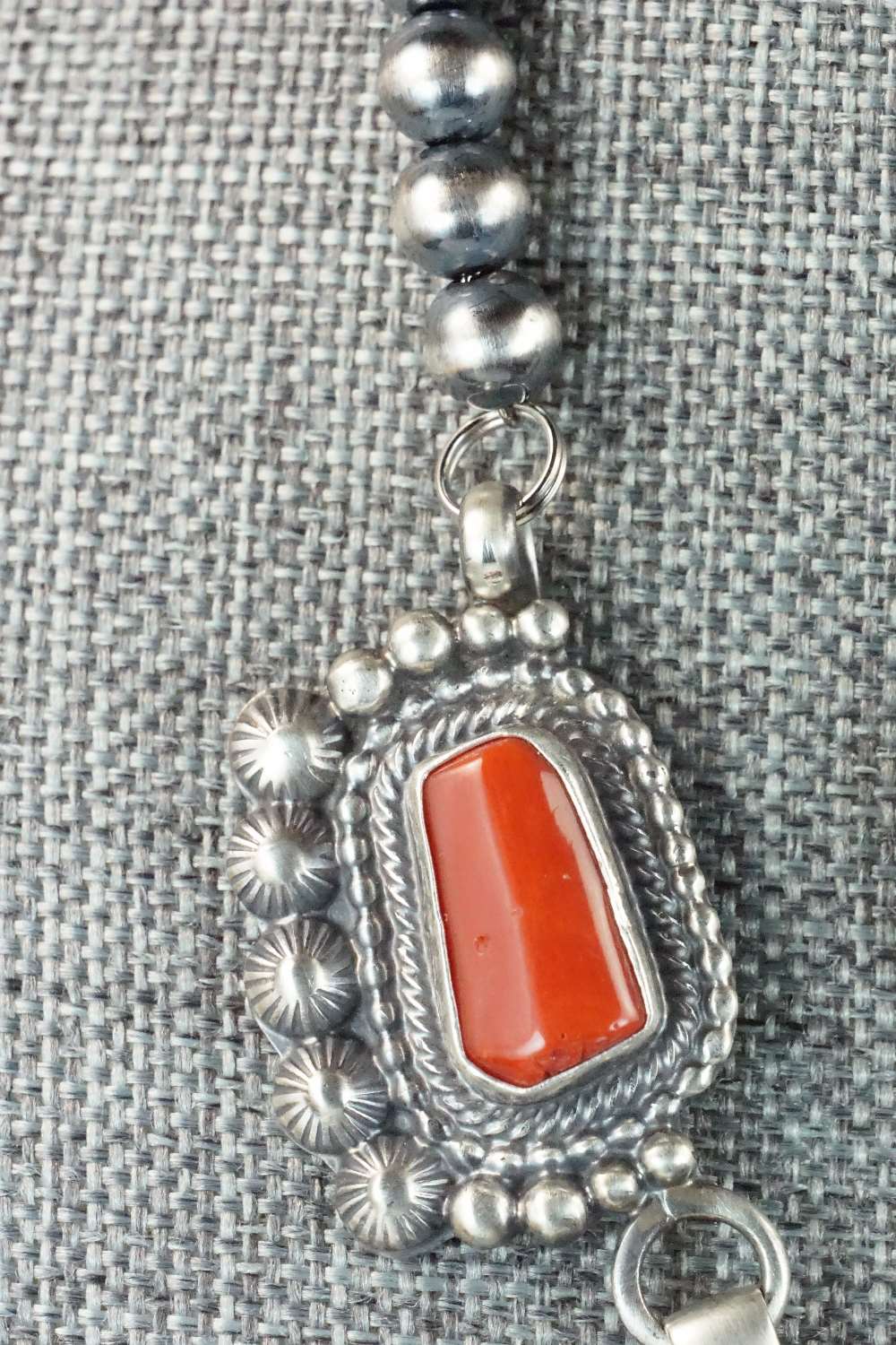 Turquoise, Coral & Sterling Silver Necklace and Earrings - Tom Lewis