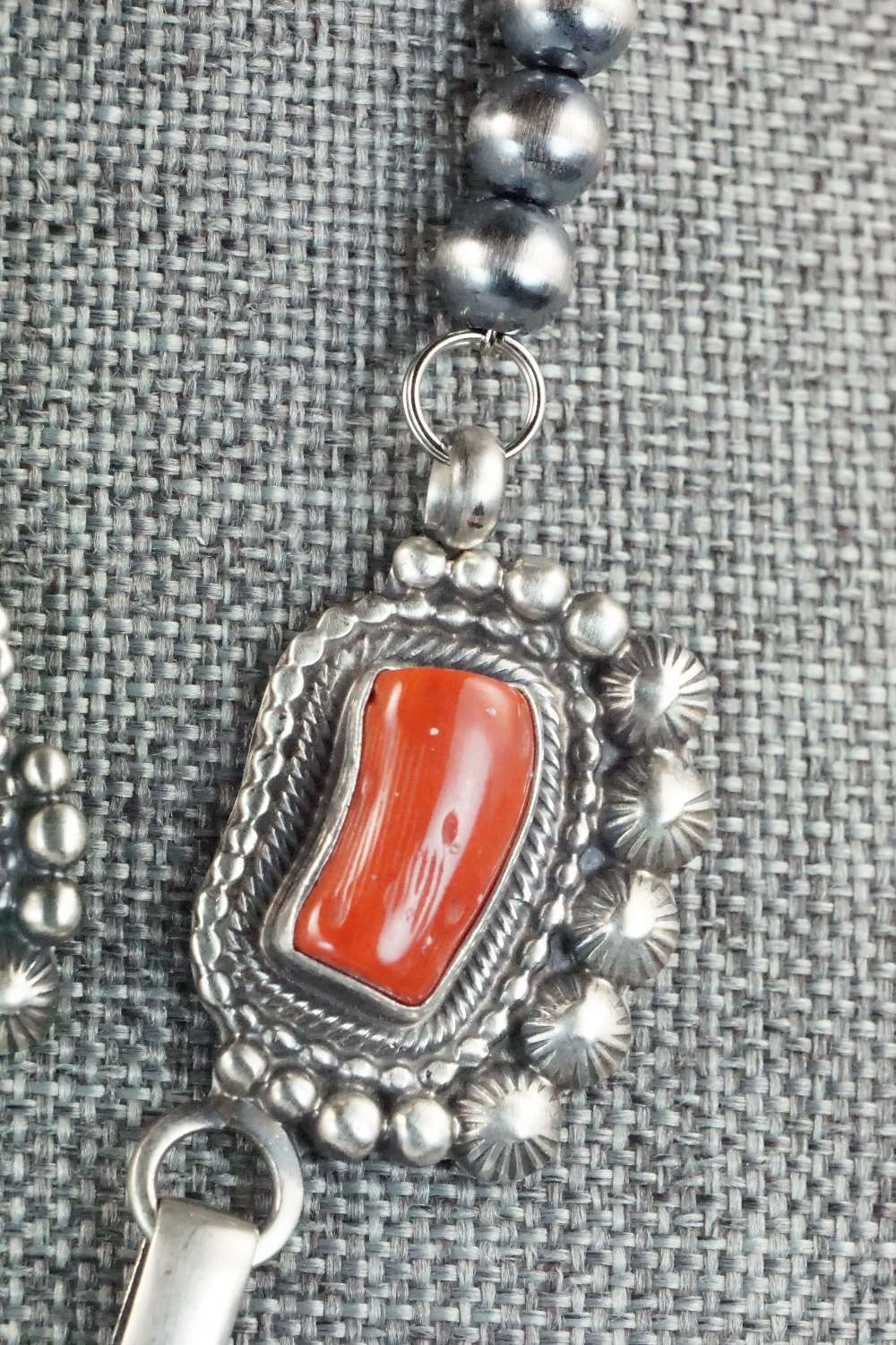 Turquoise, Coral & Sterling Silver Necklace and Earrings - Tom Lewis