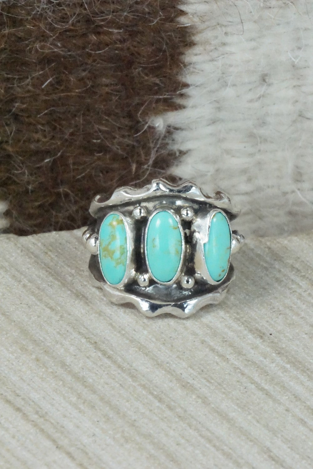 Turquoise & Sterling Silver Ring - Andrew Vandever - Size 7.75