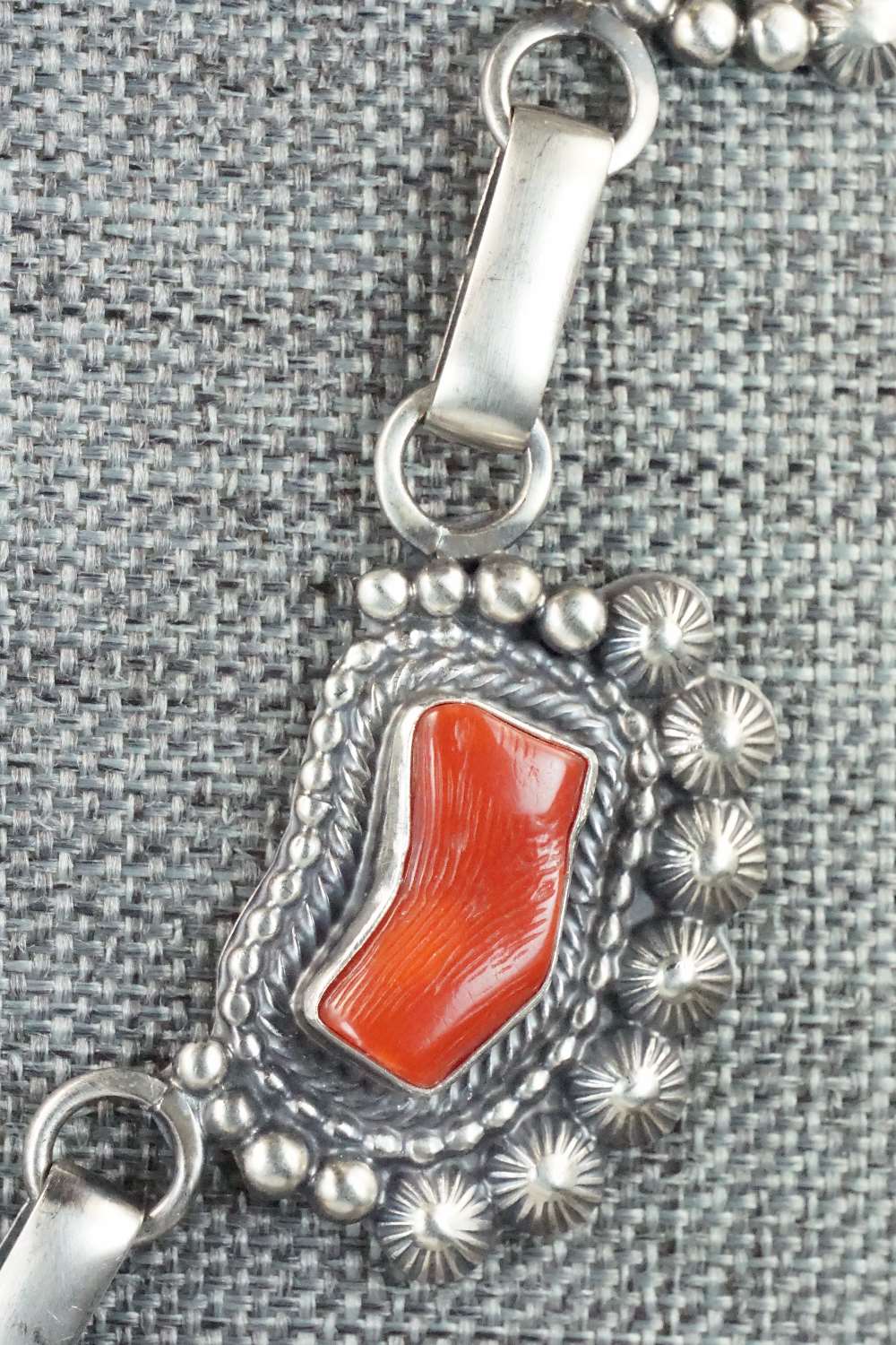 Turquoise, Coral & Sterling Silver Necklace and Earrings - Tom Lewis