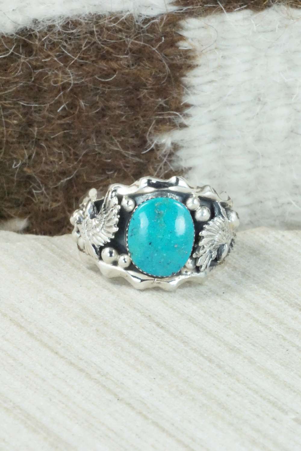 Turquoise and Sterling Silver Ring - Navajo - Size 11.5
