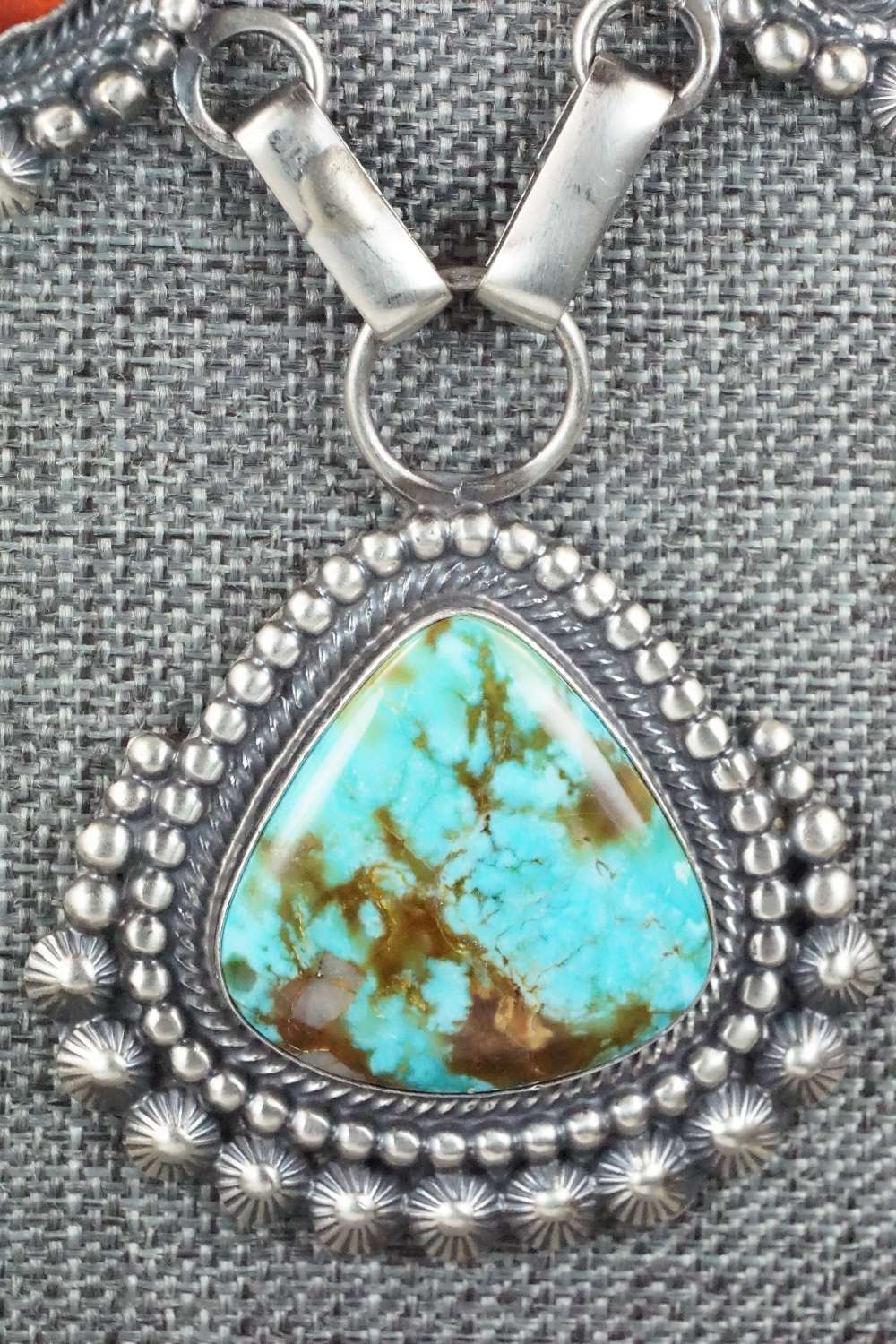 Turquoise, Coral & Sterling Silver Necklace and Earrings - Tom Lewis