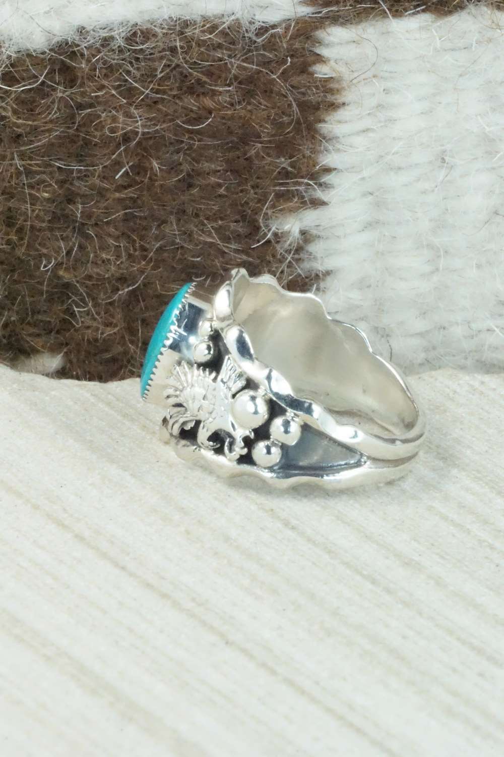Turquoise and Sterling Silver Ring - Navajo - Size 11.5