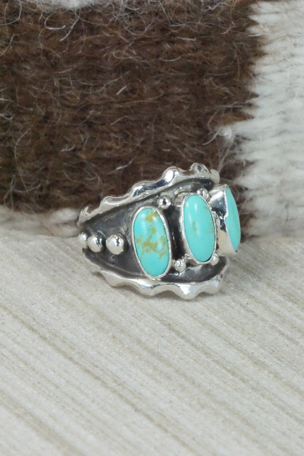 Turquoise & Sterling Silver Ring - Andrew Vandever - Size 7.75