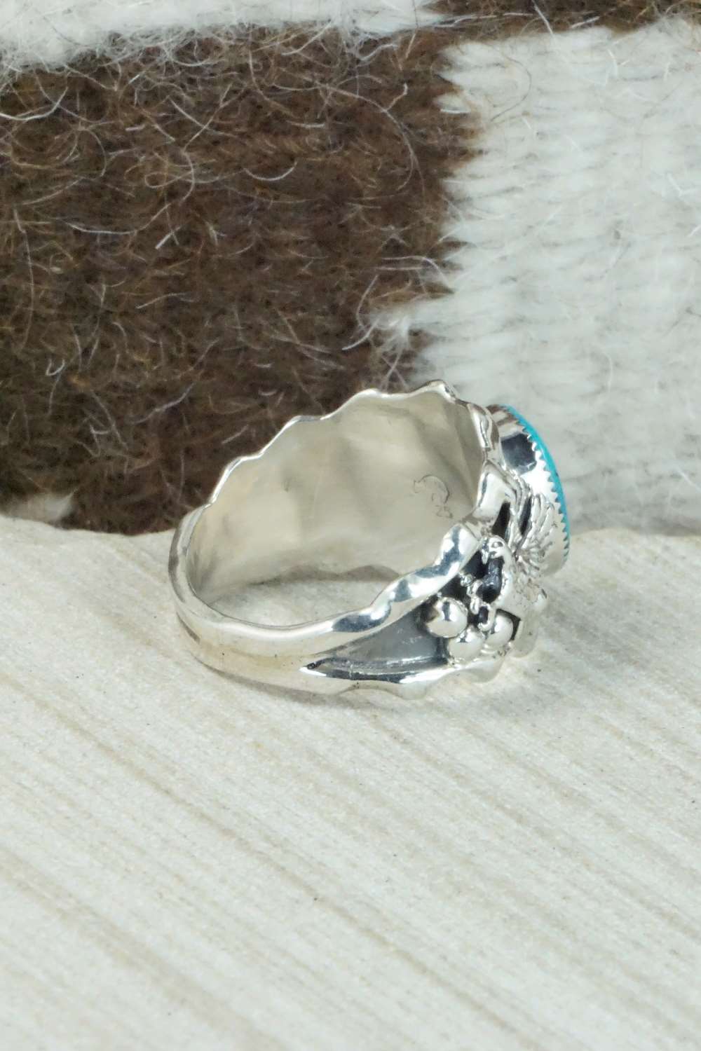 Turquoise and Sterling Silver Ring - Navajo - Size 11.5