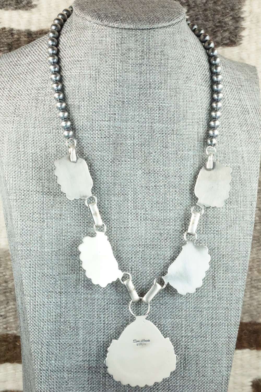Turquoise, Coral & Sterling Silver Necklace and Earrings - Tom Lewis