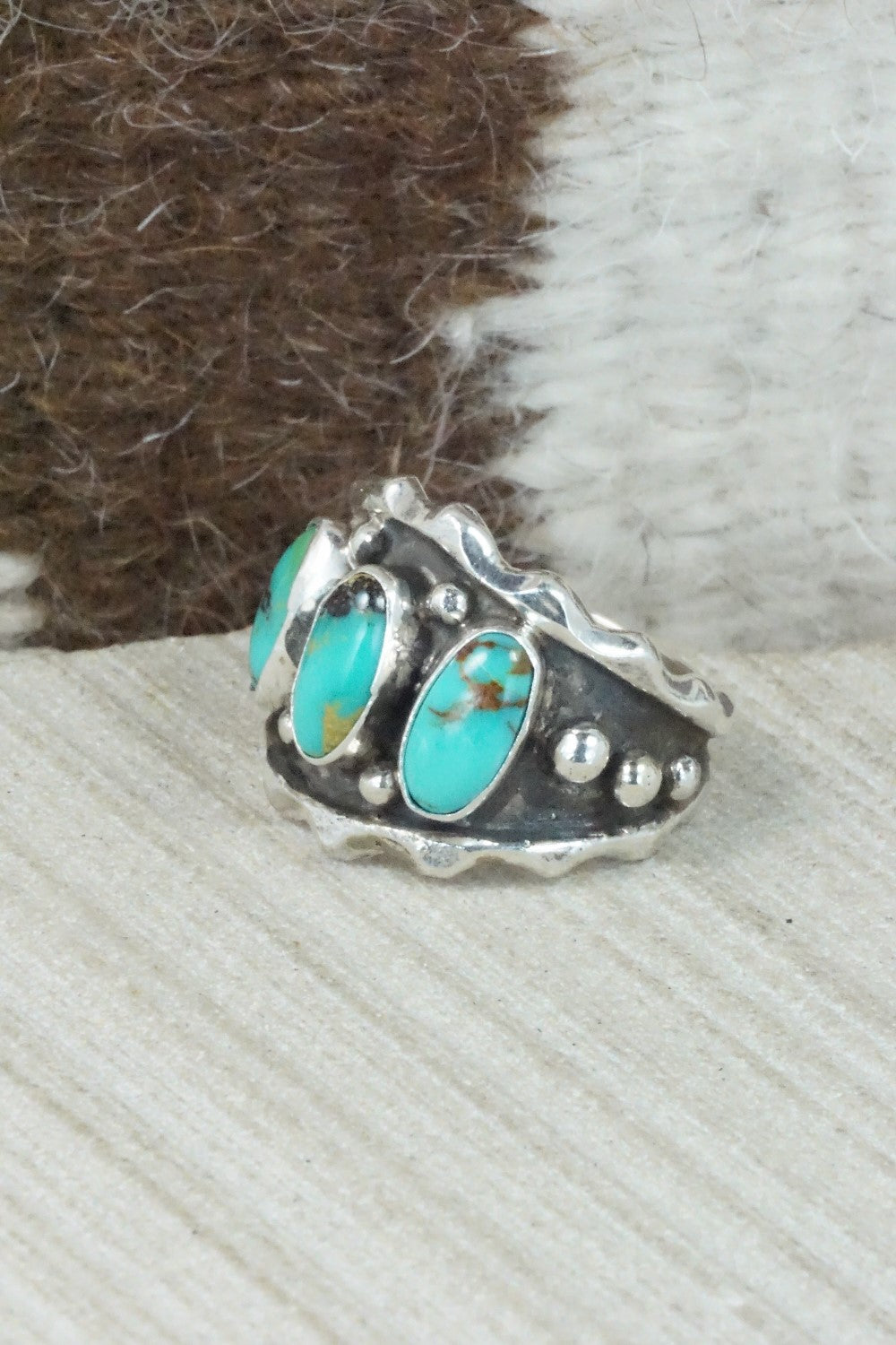 Turquoise & Sterling Silver Ring - Andrew Vandever - Size 8.75