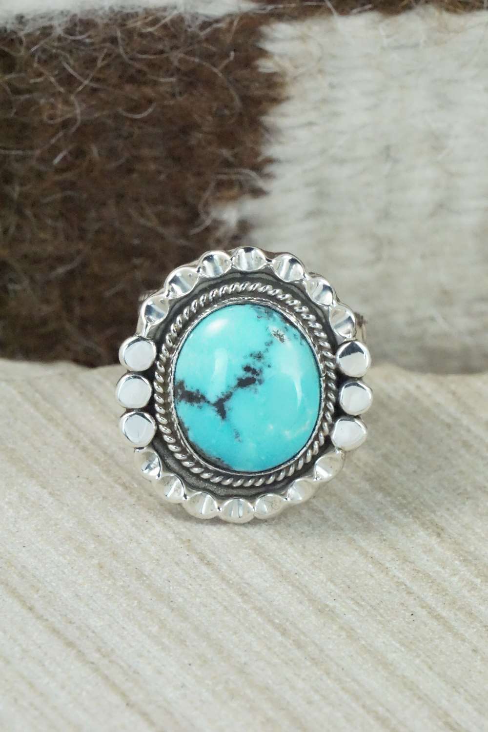 Turquoise and Sterling Silver Ring - Navajo - Size 9.5