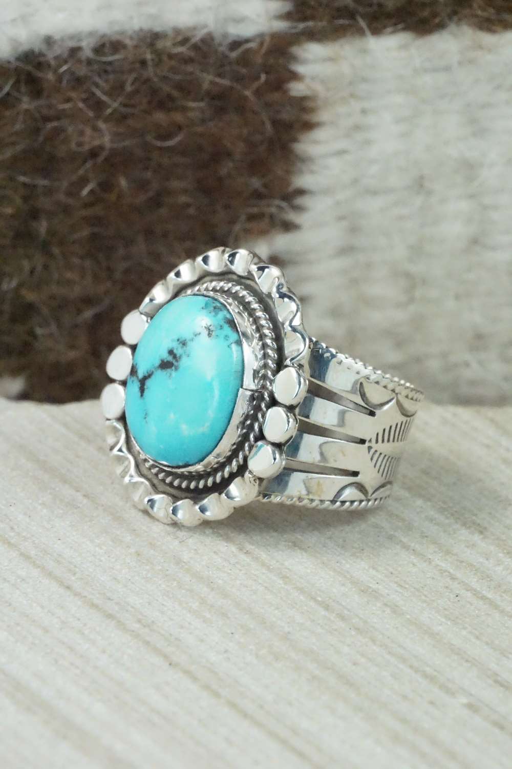 Turquoise and Sterling Silver Ring - Navajo - Size 9.5