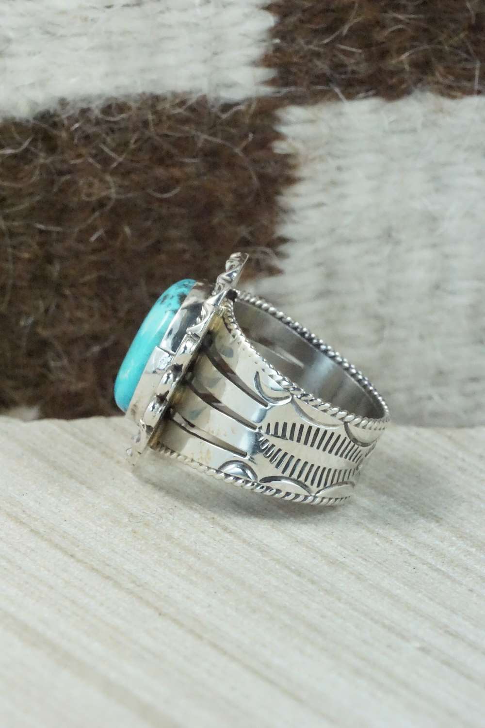 Turquoise and Sterling Silver Ring - Navajo - Size 9.5