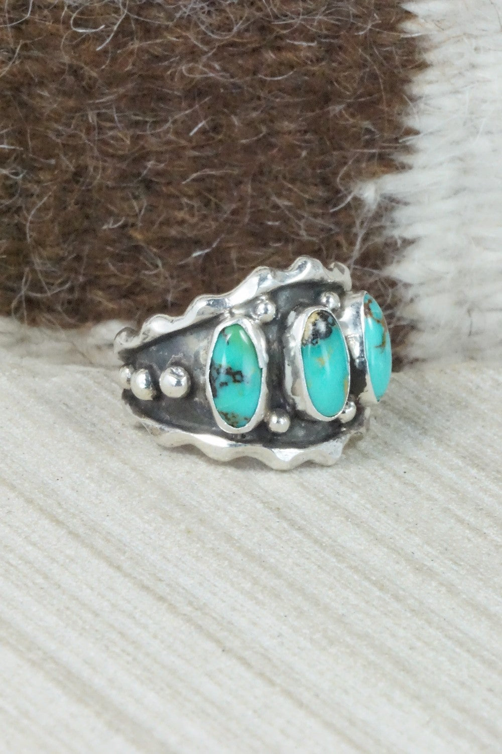Turquoise & Sterling Silver Ring - Andrew Vandever - Size 8.75