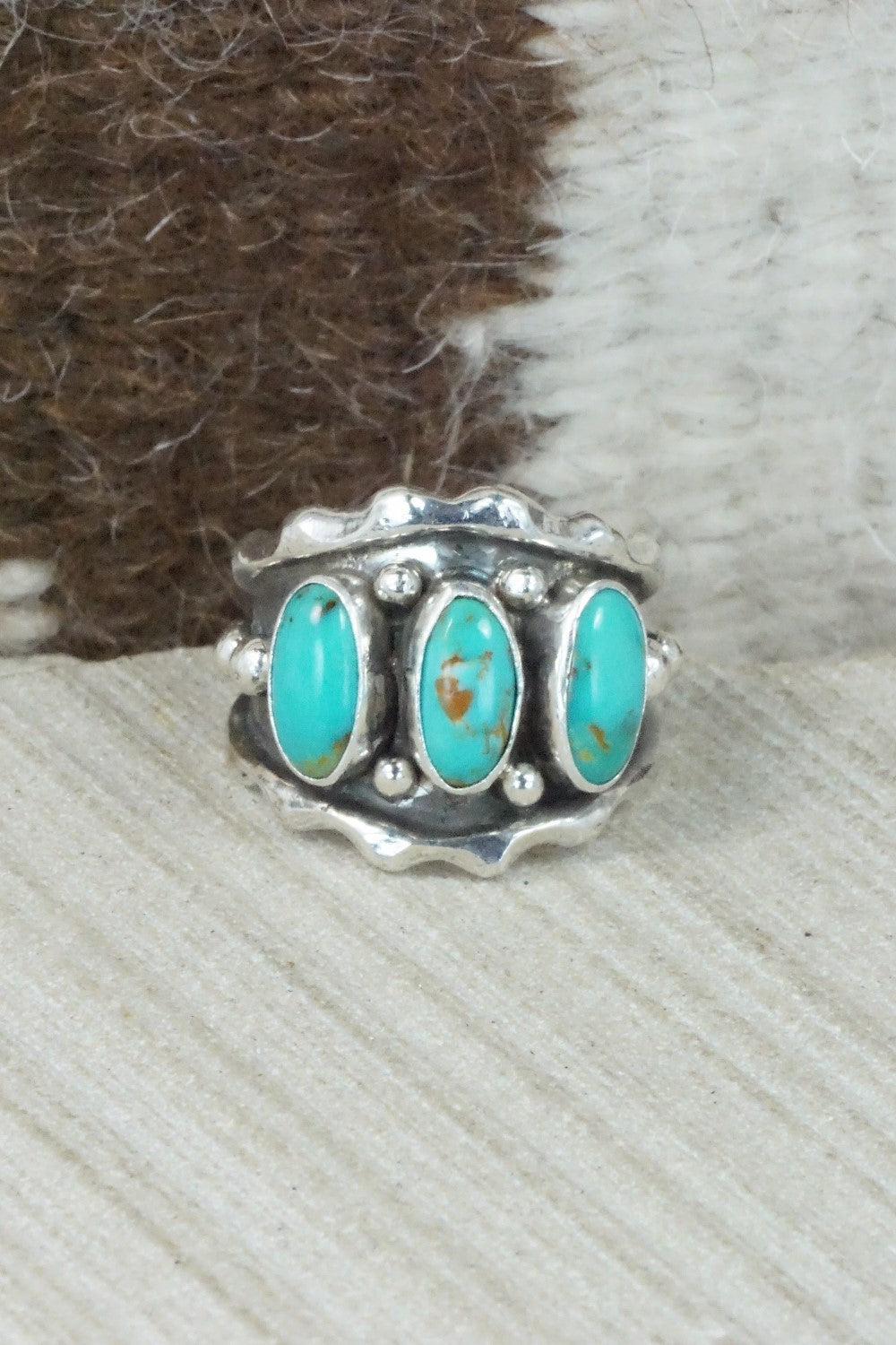 Turquoise & Sterling Silver Ring - Andrew Vandever - Size 8.5