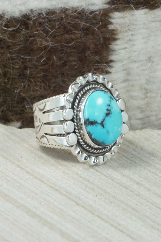 Turquoise and Sterling Silver Ring - Navajo - Size 9.5