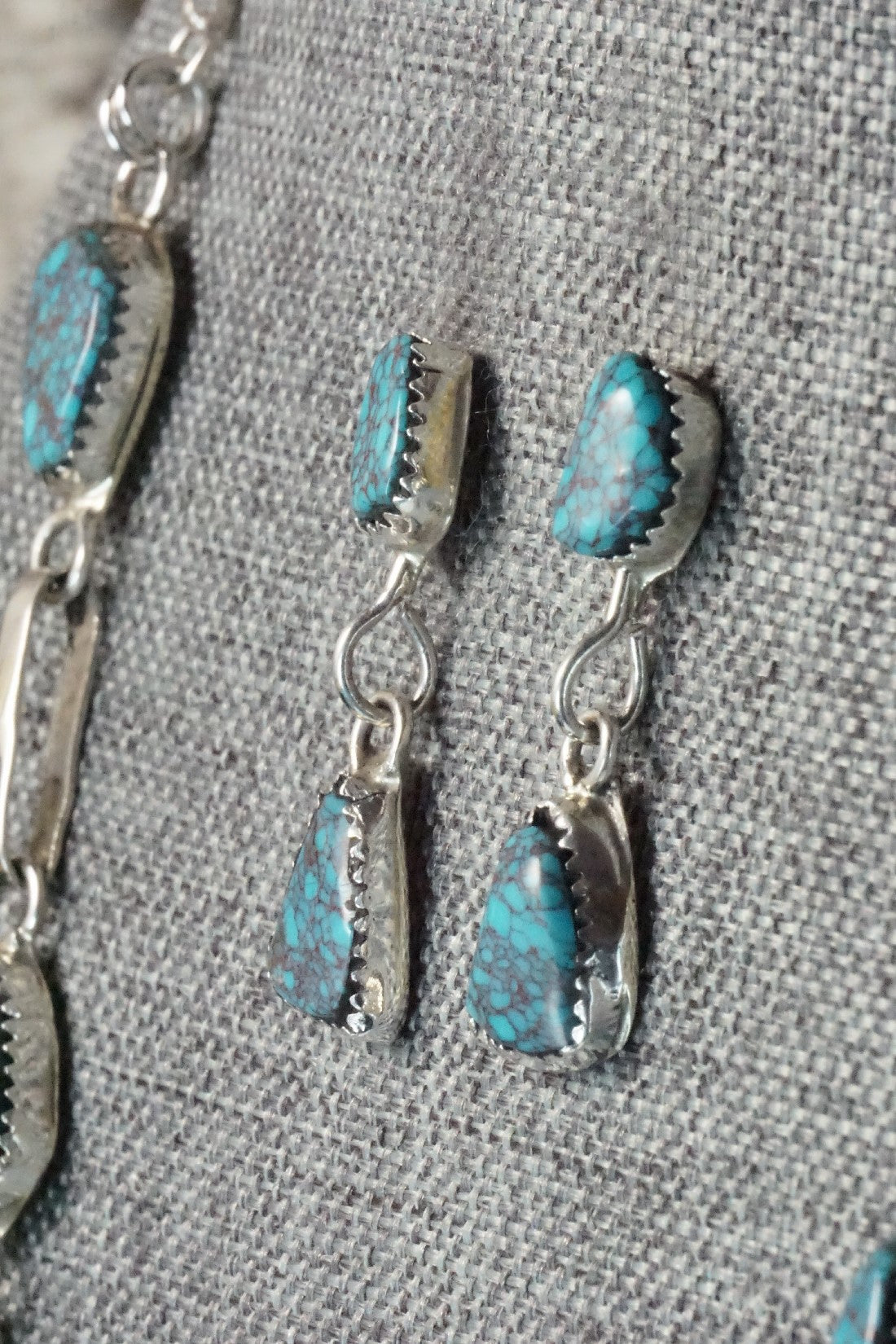Turquoise & Sterling Silver Necklace and Earrings Set - Vangie Tsabetsaye