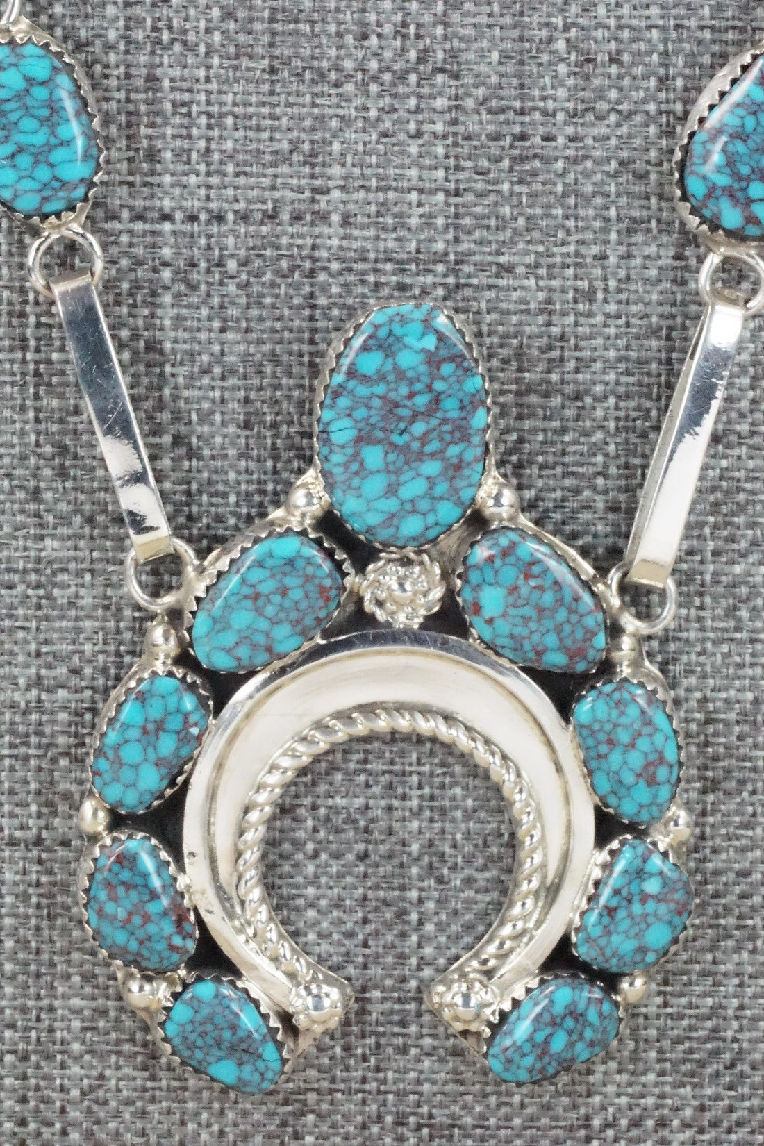 Turquoise & Sterling Silver Necklace and Earrings Set - Vangie Tsabetsaye